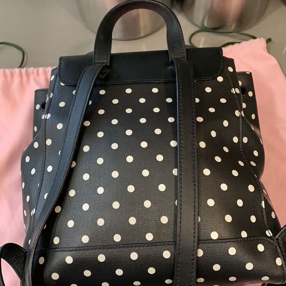 Kate Spade New York Minnie Mouse Drawstring Flap Backpack Black Dot Bow - Picture 5 of 13